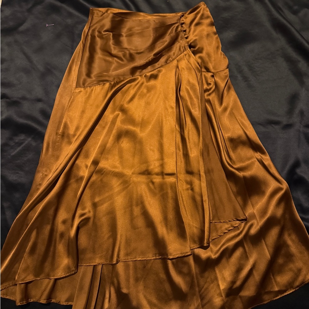 ASOS Asymmetrical Satin Skirt in Rich Brown